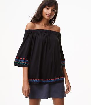 Loft Border Embroidered Off The Shoulder Top