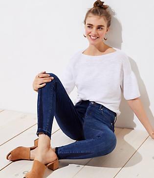 Loft Modern Godet Cuff Skinny Jeans In Dark Stonewash