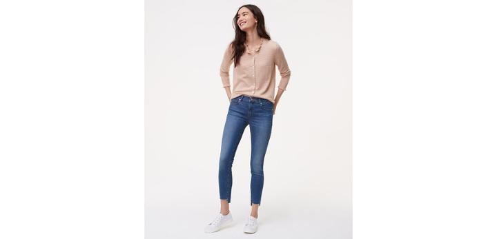 Loft Modern Cutout Cuff Skinny Jeans In Mid Stonewash