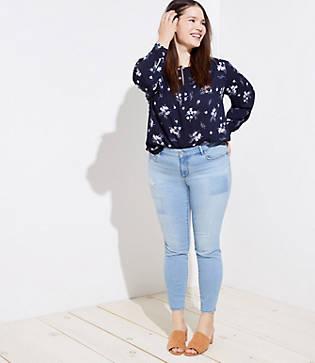 Loft Plus Modern Patchwork Skinny Jeans In Light Stonewash