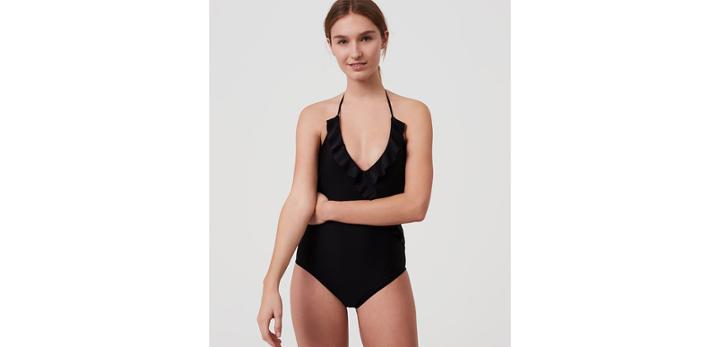 Loft Beach Ruffle Halter One Piece Swimsuit