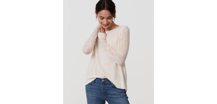 Loft Lace Sleeve Button Back Sweater