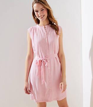 Loft Striped Sleeveless Tie Waist Shirtdress
