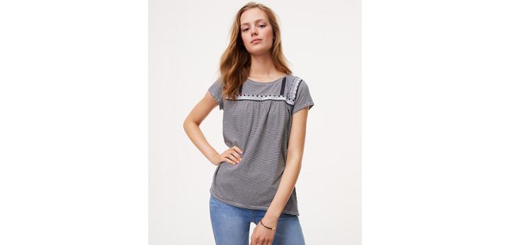 Loft Striped Lace Trim Tee