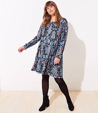 Loft Plus Paisley Long Sleeve Swing Dress