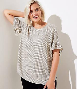 Loft Plus Plaid Ruffle Cuff Top