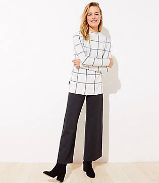 Loft Herringbone Wide Leg Pull On Pants