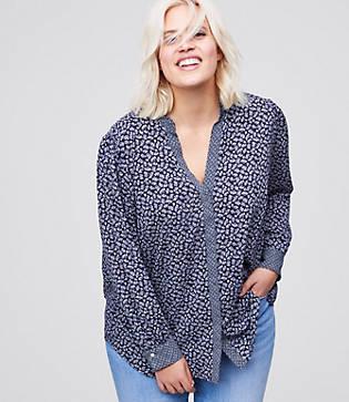 Loft Plus Mixed Floral Split Neck Utility Blouse