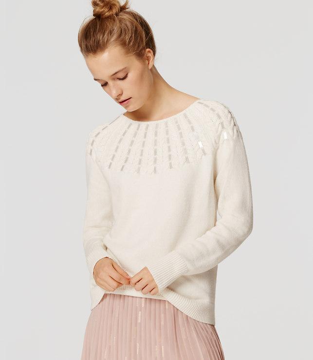 Loft Sequin Cable Sweater