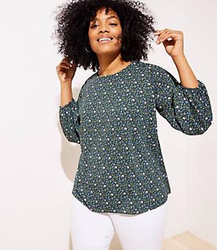 Loft Plus Ditsy Bloom Draped Sleeve Top