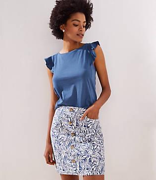 Loft Tropical Floral Button Front Skirt