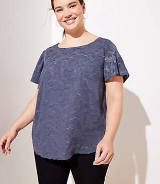 Loft Plus Floral Jacquard Flare Sleeve Top