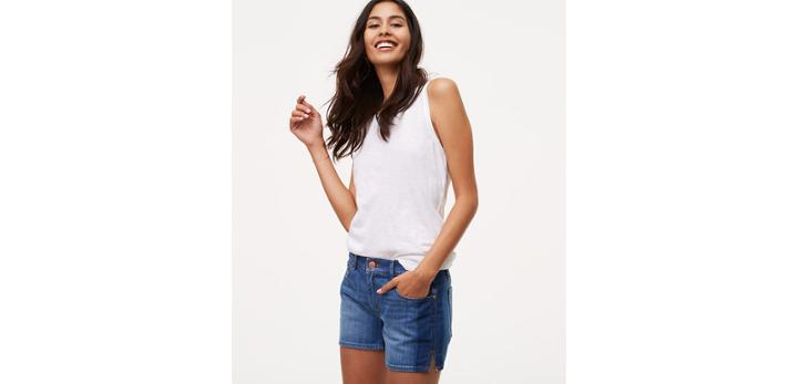 Loft Side Tipped Denim Shorts In Stonewash