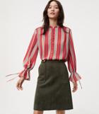 Loft Spiced Stripe Covered Button Tie Cuff Blouse