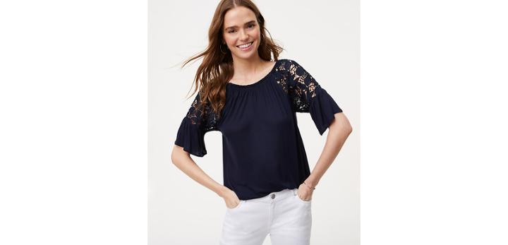Loft Floral Lace Flounce Top