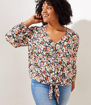 Loft Plus Floral Tie Hem Blouse