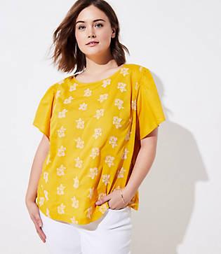Loft Plus Eyelet Floral Flare Sleeve Top