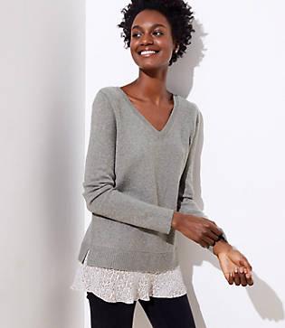Loft Branch Flounce Mixed Media Sweater