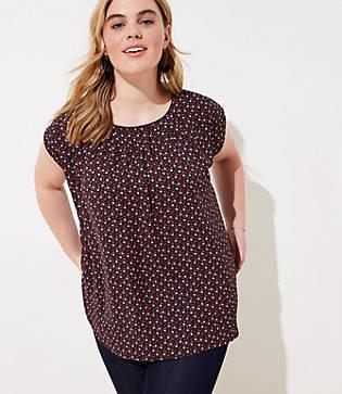 Loft Plus Floral Pleated Mixed Media Top