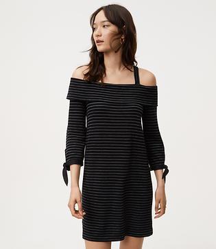Loft Striped Knit Cold Shoulder Dress