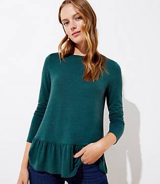 Loft Textured Long Sleeve Peplum Tee