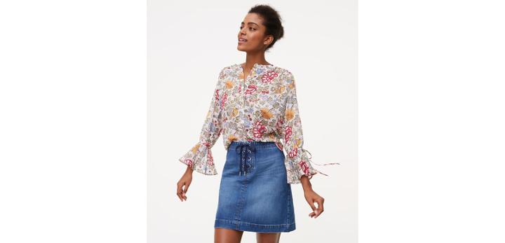 Loft Lace Up Denim Skirt