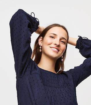 Loft Dotted Pintucked Tie Cuff Blouse