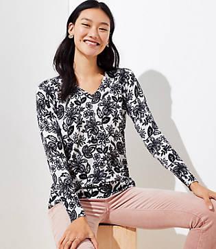 Loft Floral V-neck Sweater