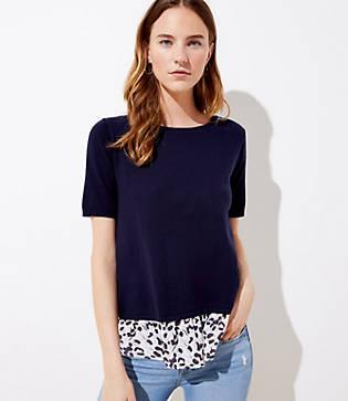 Loft Spotted Mixed Media Crossover Back Sweater