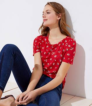 Loft Floral Linen Puff Sleeve Tee
