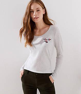 Loft Floral Embroidered Long Sleeve Shirttail Tee