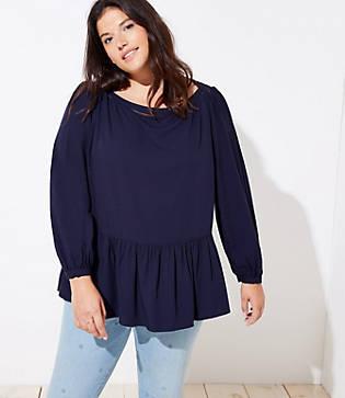 Loft Plus Jacquard Cutout Peplum Blouse