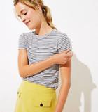 Loft Striped Ribbed Shoulder Button Tee