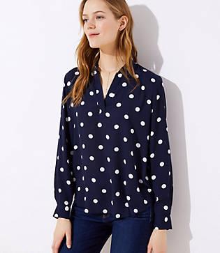 Loft Dotted Collar Split Neck Blouse