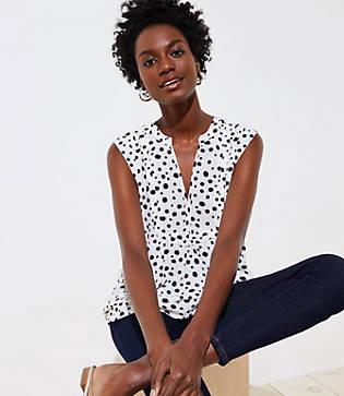 Loft Dotted Split Neck Shell