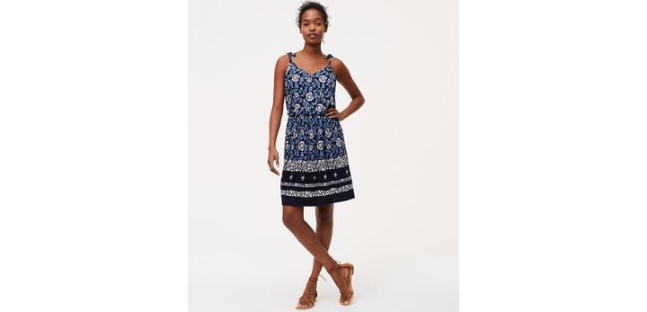 Loft Folk Floral Tie Shoulder Waisted Knit
