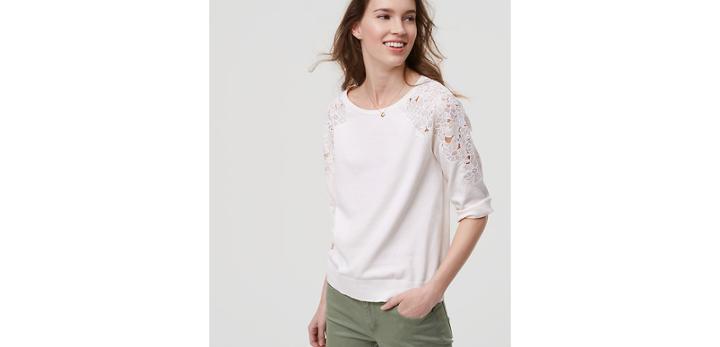 Loft Floral Lace Shoulder Sweater