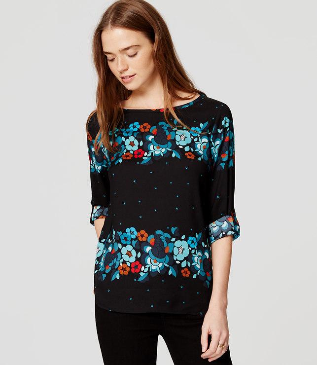 Loft Snow Floral Tab Sleeve Blouse