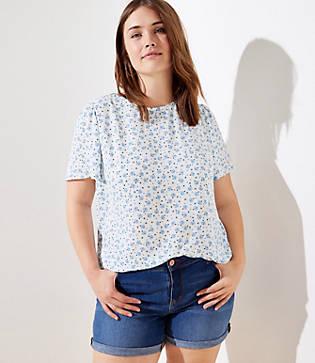 Loft Plus Fountain Mixed Media Tie Back Flutter Tee