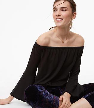 Loft Velvet Trim Off The Shoulder Bell Sleeve Top