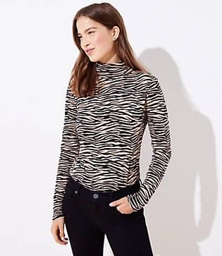 Loft Tiger Stripe Textured Turtleneck Top