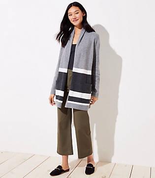 Loft Striped Shawl Pocket Open Cardigan
