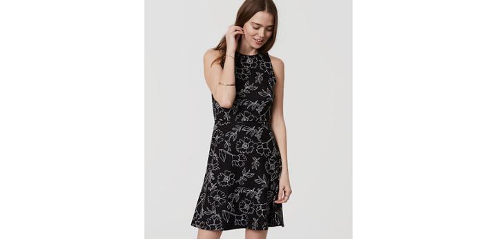Loft Sketched Floral Flare Dress