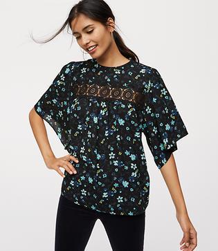 Loft Winter Garden Lace Mixed Media Top