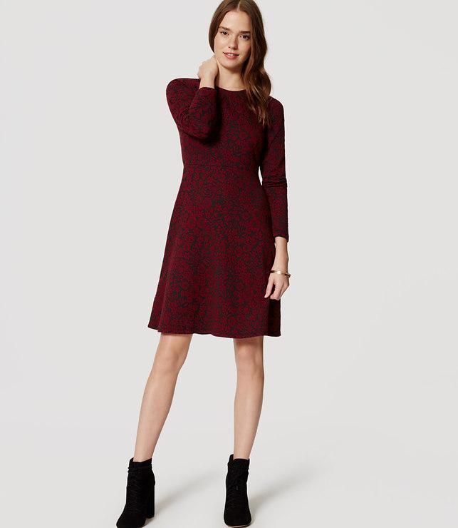 Loft Crimson Floral Jacquard Dress