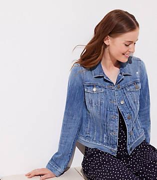 Loft Pleated Distressed Denim Jacket