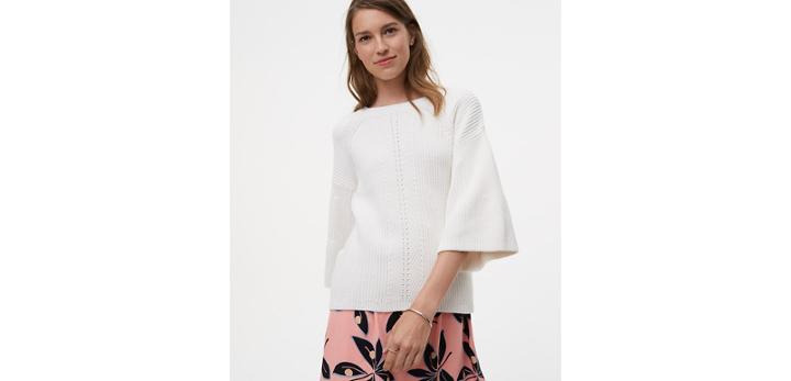 Loft Mixed Ribbed Bell Sleeve Sweater