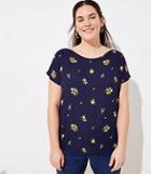 Loft Plus Floral Mixed Media Shoulder Button Top