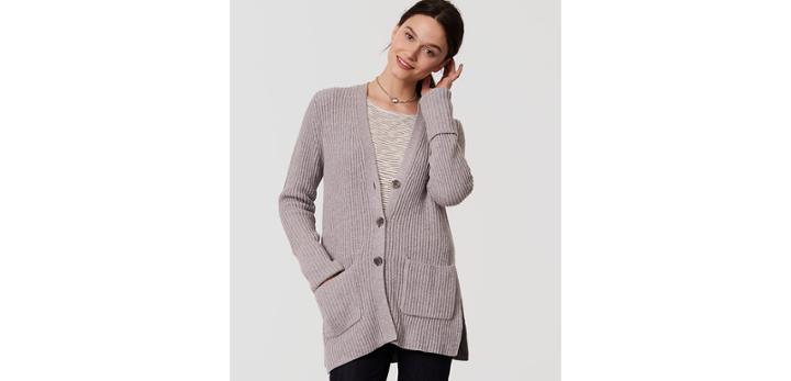 Loft Ribbed Side Slit Cardigan