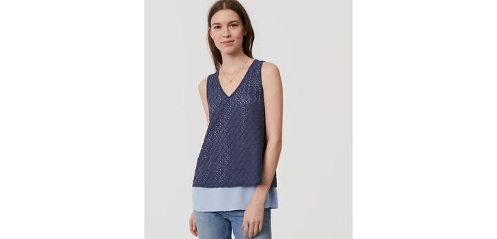 Loft Diamond Lace Layered Shell